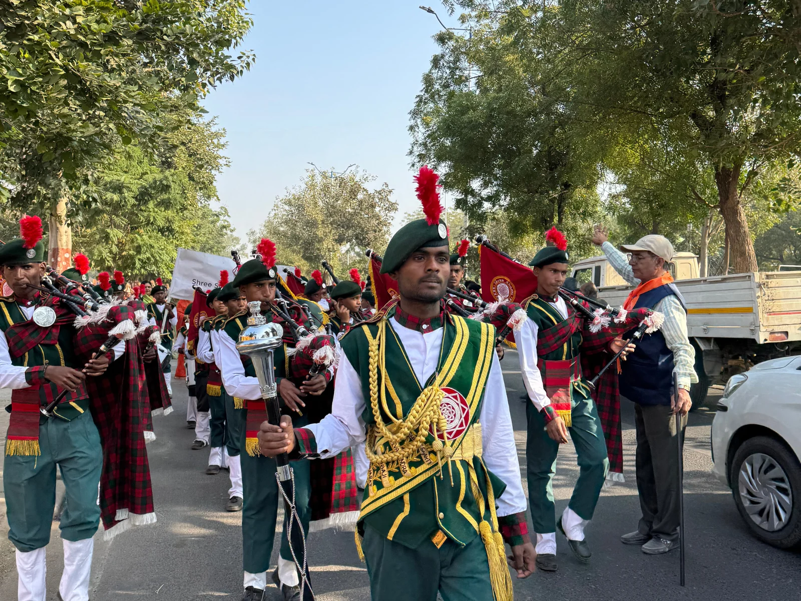 Band performing before PM