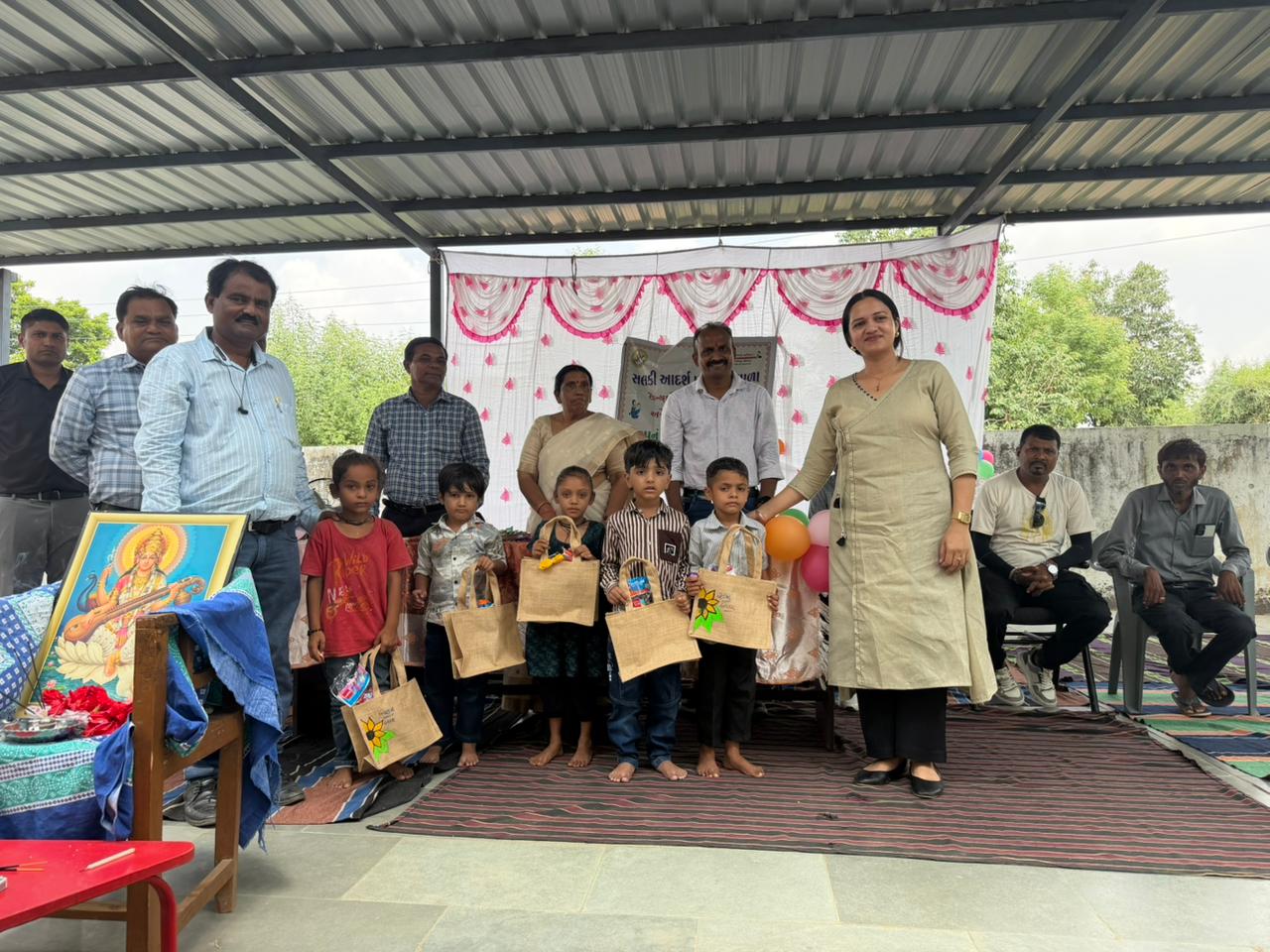 Women stitching cloth bags