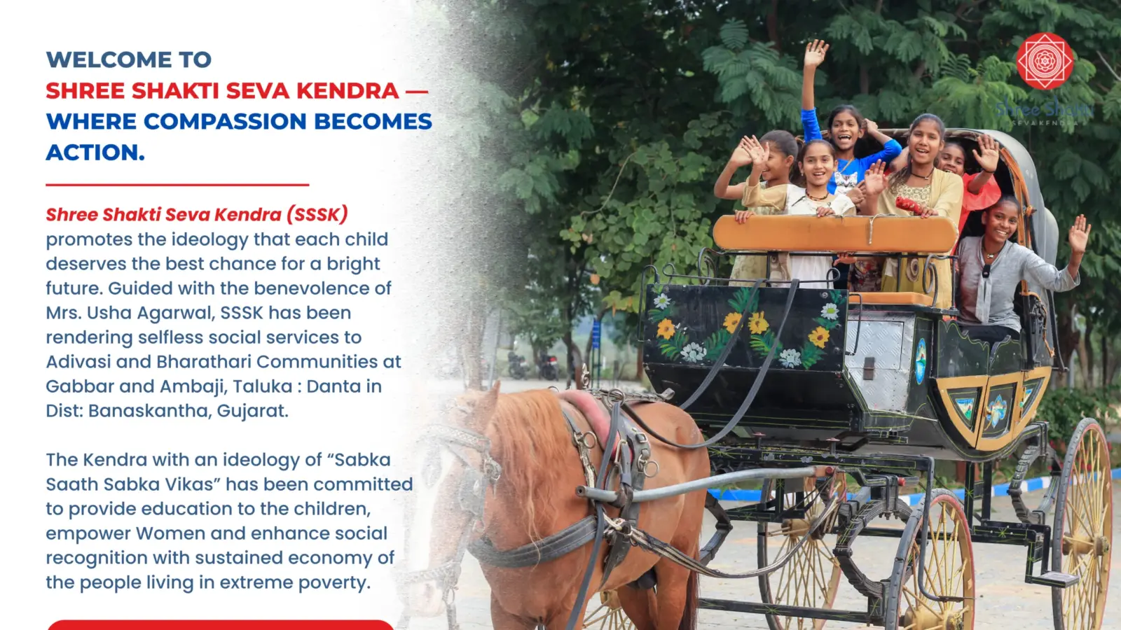 Children supported by Shree Shakti Seva Kendra, a Child Education NGO in Gujarat, participating in an educational outing that promotes tribal development, women empowerment, and community welfare.