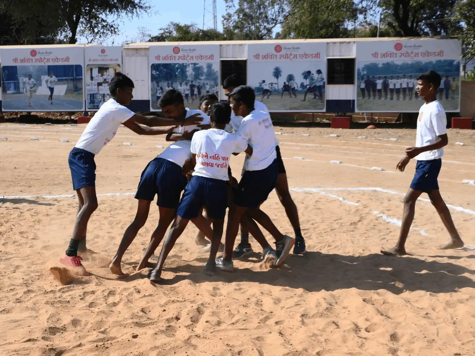 Tribal students playing kabaddi in a practice match at Shree Shakti Sports Academy