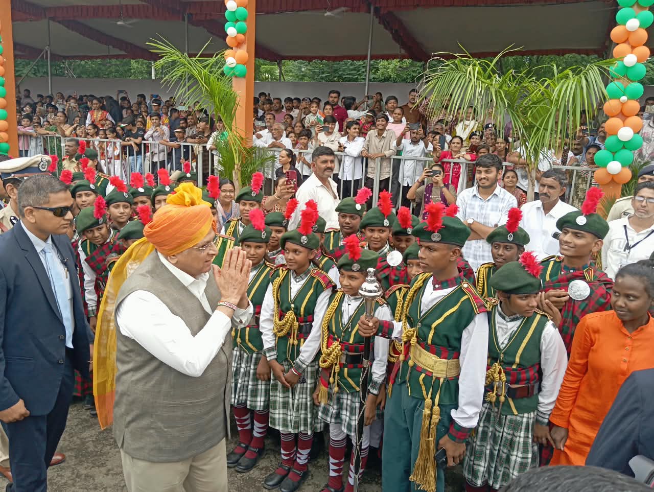 The Shree Shakti Bagpiper Band in traditional attire at the Independence Day 2026 celebrations
