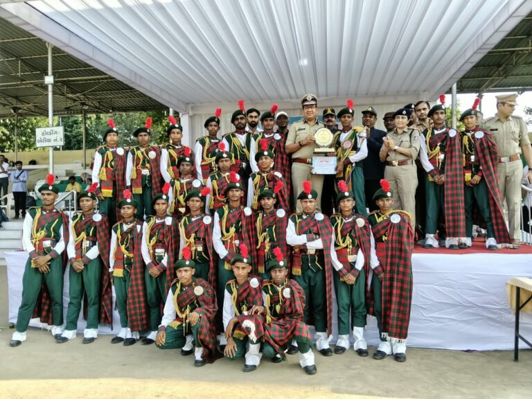 Boys’ Pipe Band of Shree Shakti Seva Kendra securing first rank at the state-level school band competition in Gujarat.